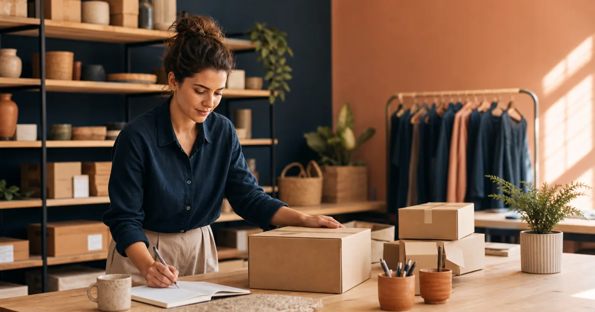 Small business owner reviewing a supplier reorder schedule and stock levels